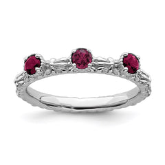 Sterling Silver Stackable Expressions Created Ruby Three Stone Ring | QSK1594