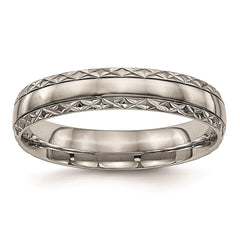 Titanium Polished Grooved Criss Cross Design Ring | TB448