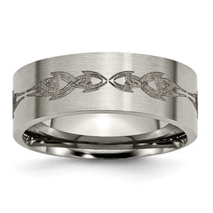 Titanium Flat 8mm Laser Design Brushed Band | TB33C