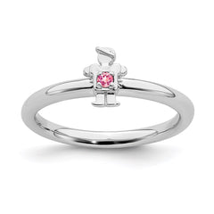 Sterling Silver Stackable Expressions Rhodium Pink Tourmaline Boy Ring | QSK1920