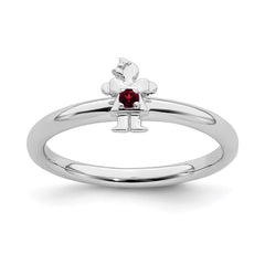 Sterling Silver Stackable Expressions Rhodium Garnet Girl Ring | QSK1923