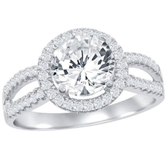 Classic Women's Halo Style CZ Engagement Ring - W-9893