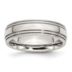 Stainless Steel Grooved and Beaded 6mm Polished Band | SR95