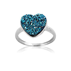 Sterling Silver Blue Heart Druzy Ring - W-9752