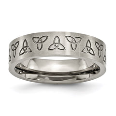 Titanium Flat Engraved Trinity Symbol Brushed 6mm Band | TB267