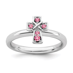 Sterling Silver Stackable Expressions Rhodium Pink Tourmaline Cross Ring | QSK1639
