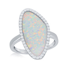 Sterling Silver White Opal Irregular Shape with CZ Ring - W-1972