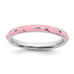 Sterling Silver Stackable Expressions Pink Enamel Ring | QSK1507