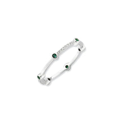 Sterling Silver Stack Exp Polished Created Emerald & Diamond Ring | QSK669