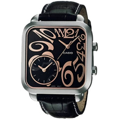 Casio Women's Quartz Watch - Silver Tone Case Black Dial Leather Strap | LTF117L-1A
