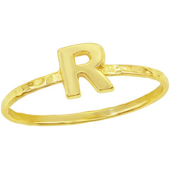 Classic Unisex Gold Tone R Initial Hammered Ring - W-2831