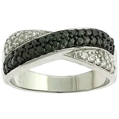 Classic Women's Silver Black CZ Overlapping Ring - W-8714