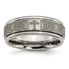 Titanium Ridged Edge 8mm Laser Design Brushed & Polished Band | TB11K