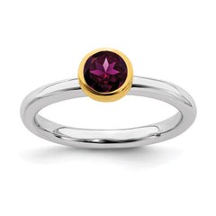Sterling Silver Stackable Expressions w/Gold-plated Rhod. Garnet Ring | QSK1880