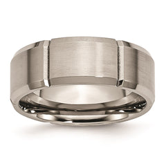 Titanium Beveled Edge Grooved 8mm Brushed and Polished Band | TB76