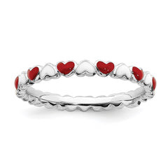 Sterling Silver Stackable Expressions Red & White Enamel Heart Ring | QSK1497