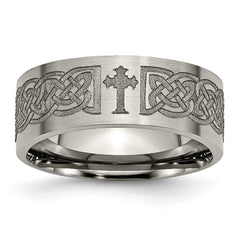 Titanium Flat 8mm Laser Design Brushed Band | TB33K