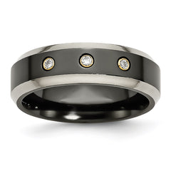 Titanium Black Ti with Diamonds Beveled Edge 7mm Polished Band | TB291AA