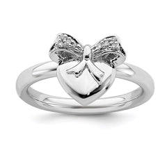 Sterling Silver Stackable Expressions Heart with Bow Diamond Ring | QSK329