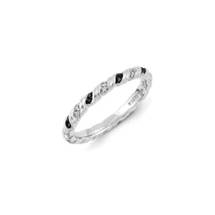 Sterling Silver Rhodium Plated Black & White Diamond Stackable Ring | QSK1078