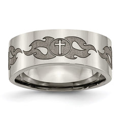 Titanium Flat 8mm Laser Design Polished Band | TB3S