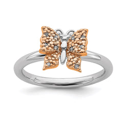 Sterling Silver & Rose Plated Stackable Expression Dia. Butterfly Ring | QSK1663