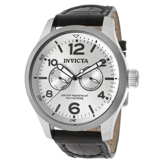 Invicta 13009 Men's I-Force Silver Textured Dial Black Leather Strap Watch
