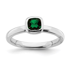 Sterling Silver Stackable Expressions Cushion Cut Cr. Emerald Ring | QSK450