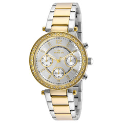 Invicta 20470 Women's Angel Crystal Accented Bezel Silver Dial Two Tone Yellow Gold Steel Watch