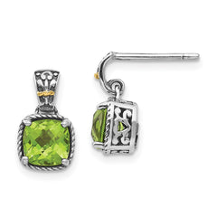 Sterling Silver w/14k Peridot Dangle Post Earrings