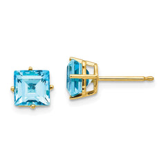 14k 6mm Princess Cut Blue Topaz Earrings