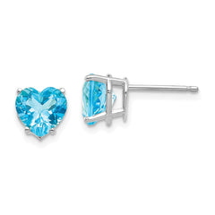 14k White Gold 7mm Heart Blue Topaz Earrings