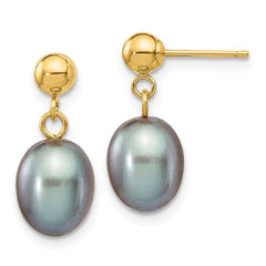 14k 7-8mm Grey Rice Freshwater Cultured Pearl Dangle Post Earrings