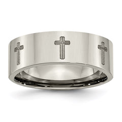 Titanium Flat 8mm Laser Design Polished Band | TB3D