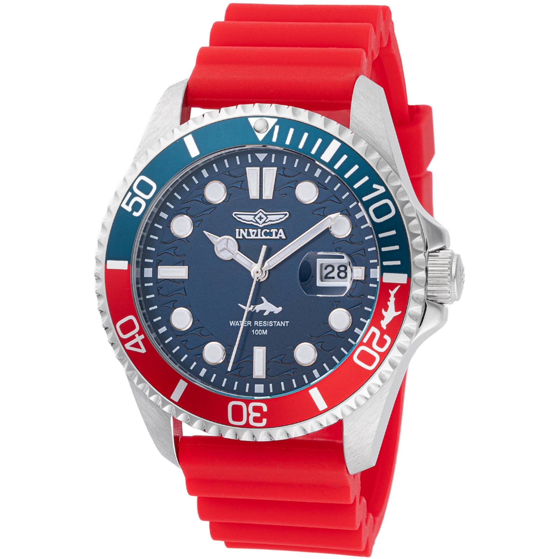 Invicta Men s Watch Pro Diver Rotating Bezel Blue Dial Red Silicone