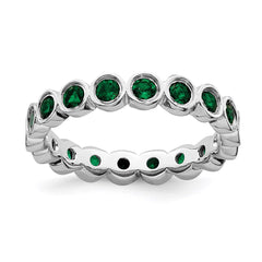 Sterling Silver Stackable Expressions Created Emerald Ring | QSK390