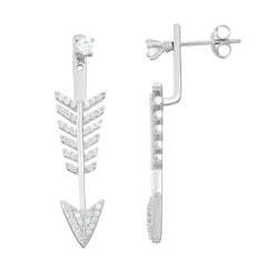 Sterling Silver CZ Front With Arrow Back Earrings