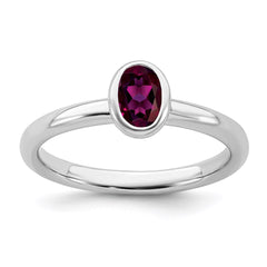 Sterling Silver Stackable Expressions Oval Rhodolite Garnet Ring | QSK439