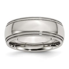 Stainless Steel Grooved and Beaded 8mm Polished Band | SR96
