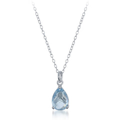 Sterling Silver Teardrop Blue Topaz Triple Prong Necklace