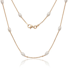 Sterling Silver Rose GP Diamond Cut Oval Moon Bead Chain, 20