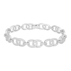 Sterling Silver Open Double Circles Linked Bracelet, 7.25