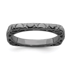 Sterling Silver Stackable Expressions Polished Black-plated Square Ring | QSK760