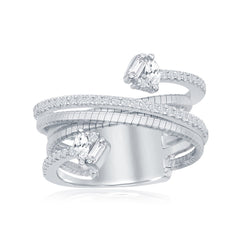 Sterling Silver Designer CZ Ring Bonded with Platinum, Size 7