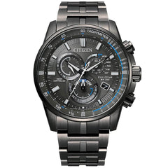 Citizen Men's Chronograph Watch - PCAT Black Dial Grey Bracelet Atomic | CB5887-55H