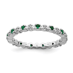 Sterling Silver Stackable Expressions Cr. Emerald & Diamond Ring | QSK536
