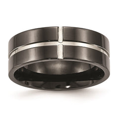 Titanium Polished Black IP Grooved Comfort Back Ring | TB475