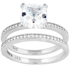 Classic Women's Double-Band Large Square CZ Ring - W-9315