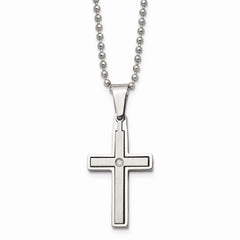 Stainless Steel Diamond Accent Cross Necklace