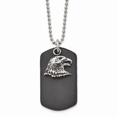 Stainless Steel Polished and Antiqued Eagle and Leather Necklace